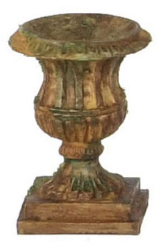 Dollhouse Miniature Large Urn, 3Pc, Tan W/Moss